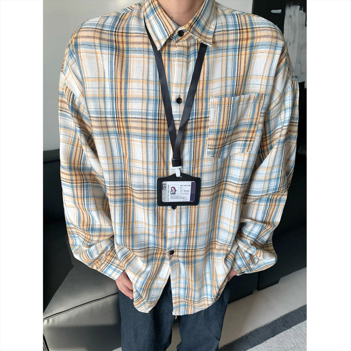 HEARUJOY  -  New Arrival Mens Plaid Shirt Long Sleeve Casual Shirts Dress Shirt Classic Shirts Tops Blouse Male Clothes Outerwear