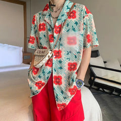 Hearujoy 2024 Fashion Flower Shirts Men Hawaiian Shirt Printing Summer Vacation Beach Lapel Short Sleeve Streetwear Genderless Clothing