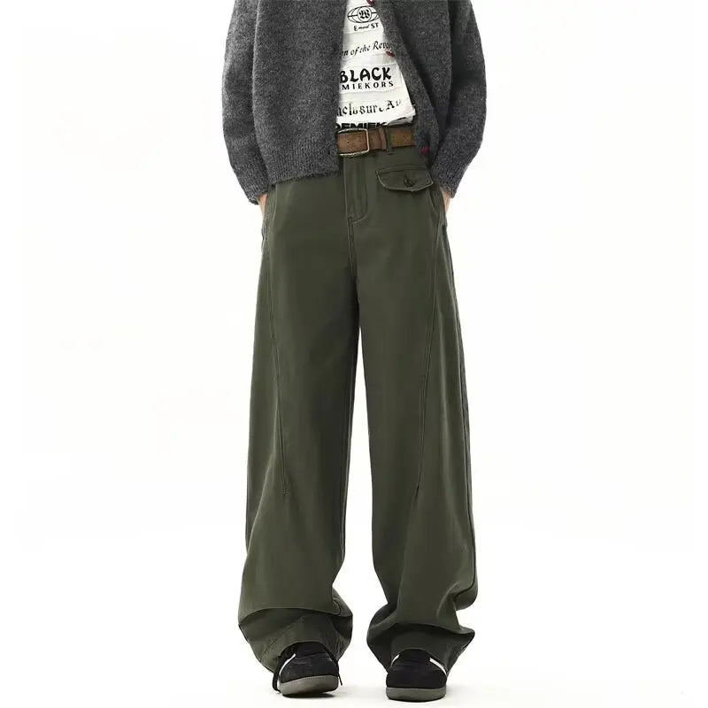 HEARUJOY  -  Multi Pocket American Mens Jeans New Spring 2025 High Street Solid Color Straight-leg Denim Pants Unisex Hip Hop Cowboy Trousers