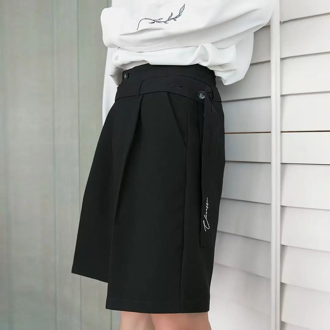 HEARUJOY  -  Fashion Suit Shorts Men Women Adjustable Waist Belt Loose Five Quarter Pant Summer Ice Silk Casual shorts Unisex Streetwear