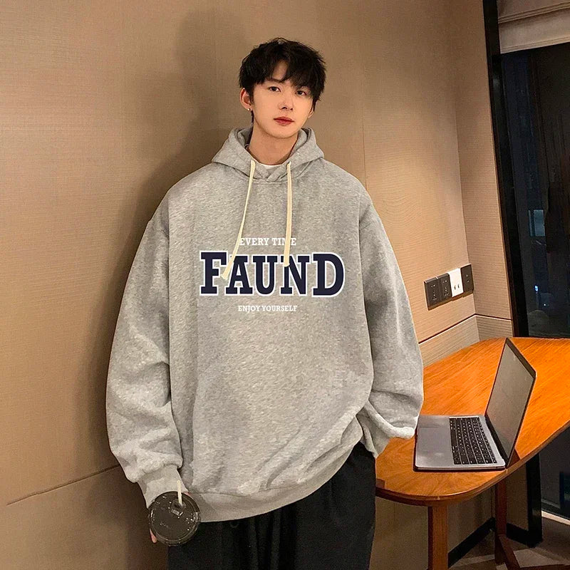 HEARUJOY  -  Men's Oversized Hoodie Off White Letter Print 5XL Hoodies with Hat Over size for Men Man Hoody Casual Wear Male Sweatshirt