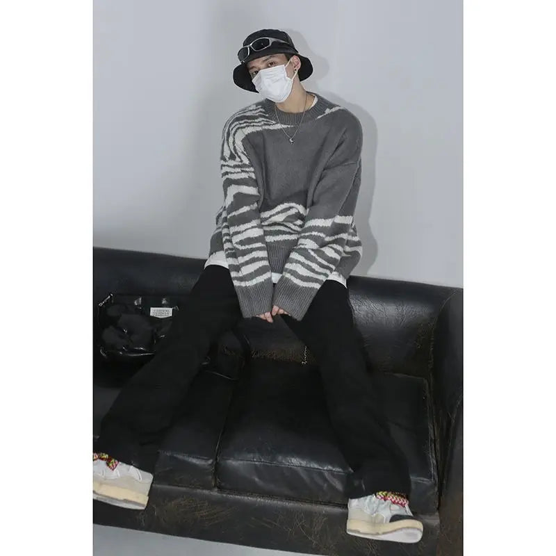 HEARUJOY  -  Autumn Winter New Fashion Round Neck Long Sleeve Color Blocking Pullovers Men's Clothing Korean Loose All-match Knitting Tops