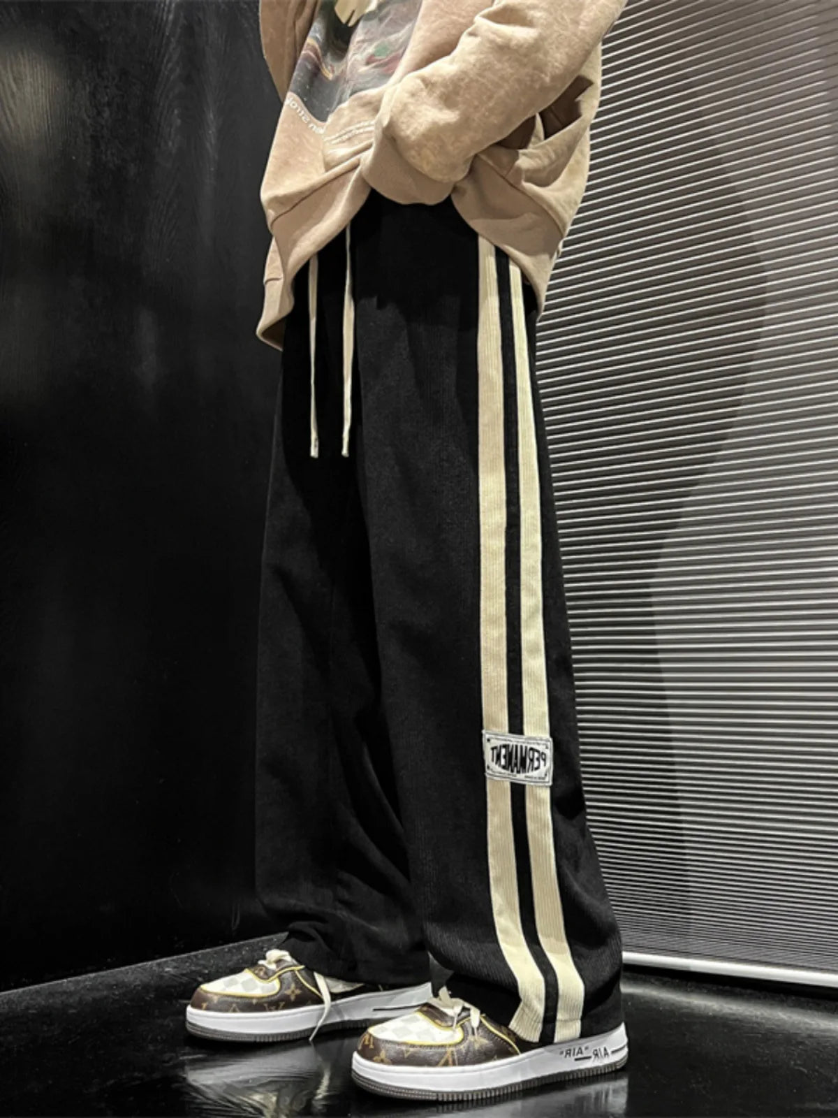 HEARUJOY  -  Side Striped Corduroy Wide-Leg Pant Men Korean Fashion Hip Hop Cargo Pant Loose Casual Straight Sports Outdoor Running Pant