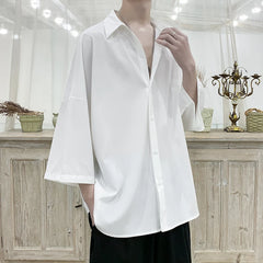 HEARUJOY  -  Summer Short Sleeved Shirt Men Oversized Society Mens Black Dress Shirt Korean Loose Ice Silk Shirt Mens Office Formal Shirts