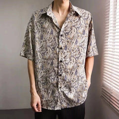 HEARUJOY  -  Mens Shirt Cashew Flower Print Shirt Summer Fashion Daily Versatile Outdoor Vacation Short-Sleeved Top Men'S Clothing 2025 New