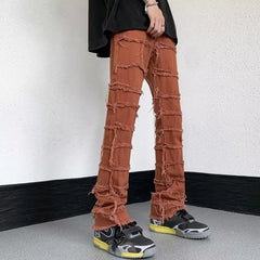 Hearujoy American-style High Street Erosion and Destruction Raw Edge Jeans Street Retro Washed Hip-hop Jeans Harajuku Style Micro Flared