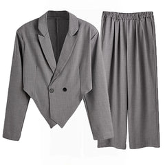 HEARUJOY  -  Spring Autumn Fashion Men Small Suit Set Tailored Collar Long Sleeve Irregular Tops And Straight Pants Two Piece Sets Loose Outf