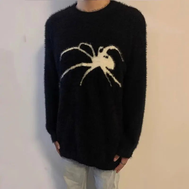 Hearujoy Spider Mohair Sweaters Men Korean Warm Knitting Autumn Winter Loose Casual Long Sleeve Pullovers Fleece Streetwear