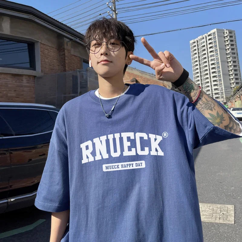 HEARUJOY  -  T Shirt Oversized Cotton For Men White 5XL Men's Letter Print T-shirts Men Casual Wear Summer Tee Shirts Big Size