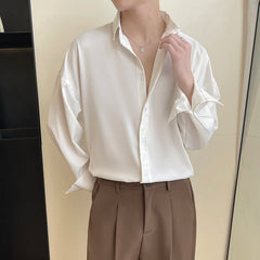 HEARUJOY  -  Long Sleeved Shirt Men Oversized Fashion Social Mens Dress Shirt Korean Loose Ice Silk White Shirt Mens Office Formal Shirts