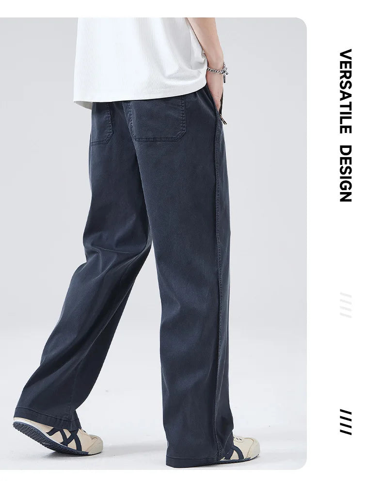 HEARUJOY  -  Men's Summer Casual Pants Men Trendy Loose Fit Versatile Wide Leg Draped Straight Long Trsouers Elastic Waist