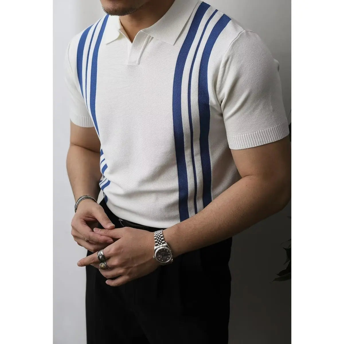 HEARUJOY  -  Summer Men Solid Zipper Knitted Polo Shirt Streetwear Fashion Male Clothes Lapel Slim Basic Business Casual Short Sleeve Tops