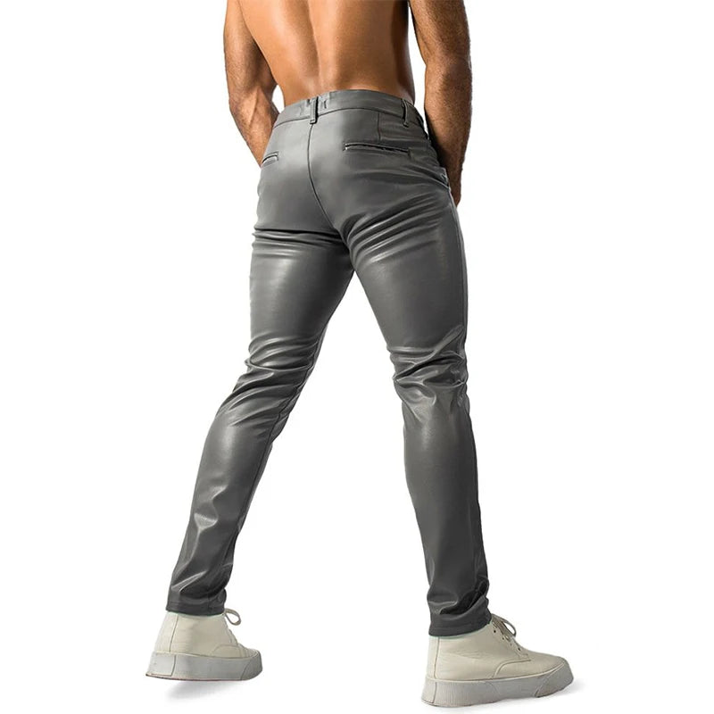 HEARUJOY  -  Nightclub Men's Stretch Skinny PU Leater Patns Vintage Slim Fit Straight Trousers For Men Spring Autumn Fashionable PU Trousers