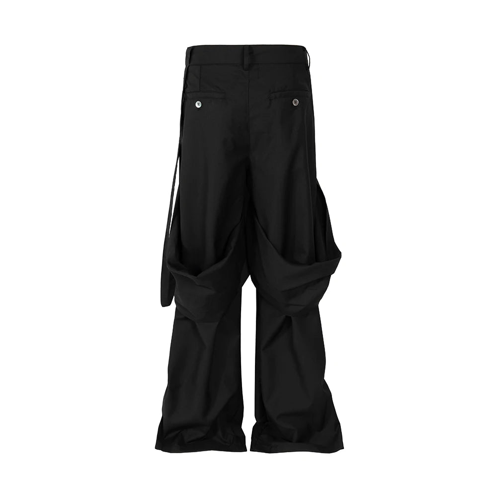 Hearujoy Harajuku Streetwear Lace Up Black Wide Leg Suit Pants Men's Pantalones Hombre Baggy Overall Y2k Straight Casual Cargo Pants