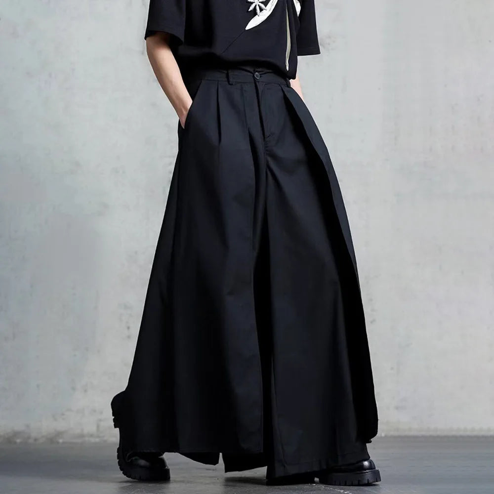 HEARUJOY  -  Mens Skirt Pants Japanese Dark Gothic Style Double-Layer Culottes Fashion Personality All-Match Casual Wide-Leg Pants Men'S Wear