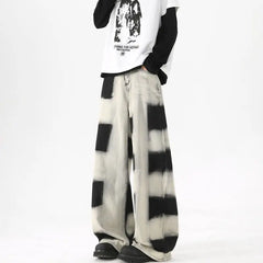 HEARUJOY  -  Baggy Jeans Men Fashion Retro Wide Leg Jeans Men Streetwear Hip-hop Loose Black Plaid Jeans Mens Vintage Denim Pants S-3XL