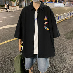 HEARUJOY  -  Men's Oversized Shirts White Mens Fashion Blouse Funny 5xl Oversize Half Sleeves Dress Shirt for Men Print New Clothing Casual