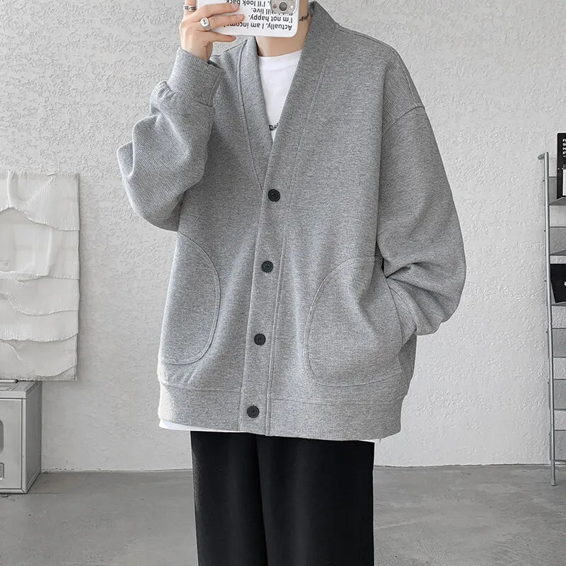 HEARUJOY  -  Autumn Spring 2025 Hoodie Sweatshirt Men's Hip Hop Loose Black Grey Cardigan Streetwear Casual Fashion Clothes OverSize S-5XL