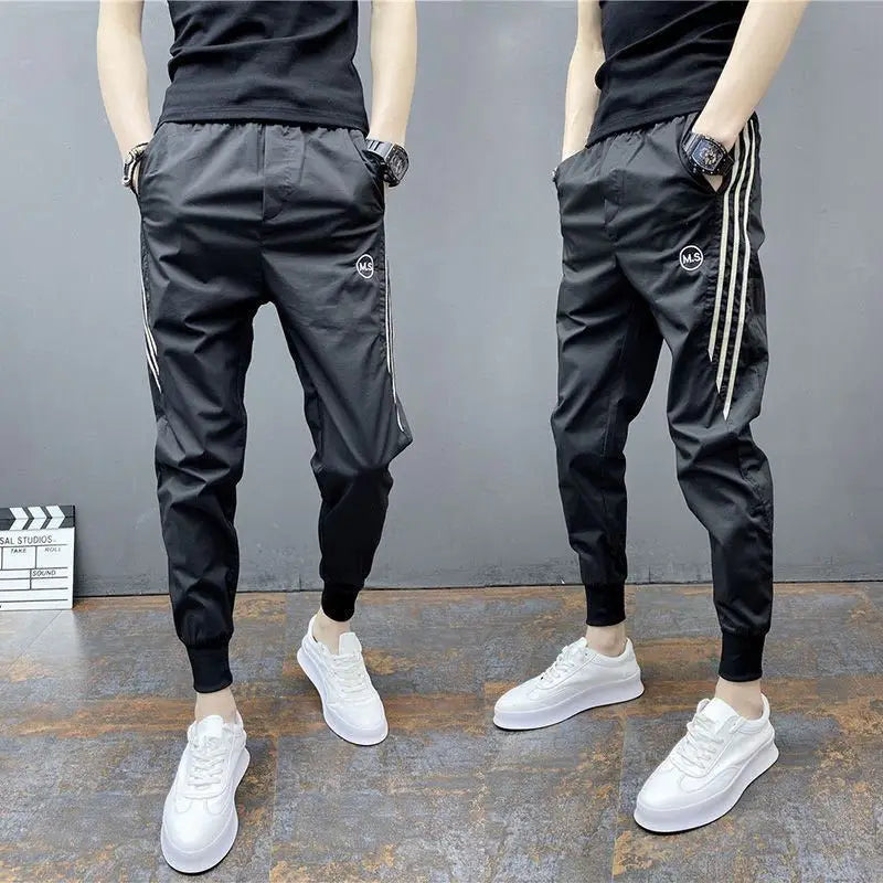 HEARUJOY  -  Stylish Men's Spring-Autumn Snap Closure Casual Pants with Trendy Matching, Slim Fit, and Color-Block Harem Style