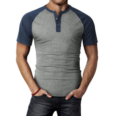 HEARUJOY  -  For Fitness For Gym Mens Splicing T-shirt Muscle Fitness Blouse V-neck Buttons Polyester Fabric Slim Fit For Men