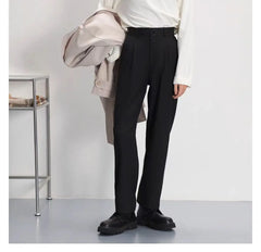 HEARUJOY  -  Light luxury Solid Suit Pants Men Loose straight Trousers Fashion Business Society Korean Casual Pants Adjustable Waist Belt