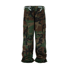 Hearujoy Streetwear Multi-pockets Baggy Camouflage Cargo pants Mens and Womens Straight Patchwork Loose Casual Overalls Oversized Jeans