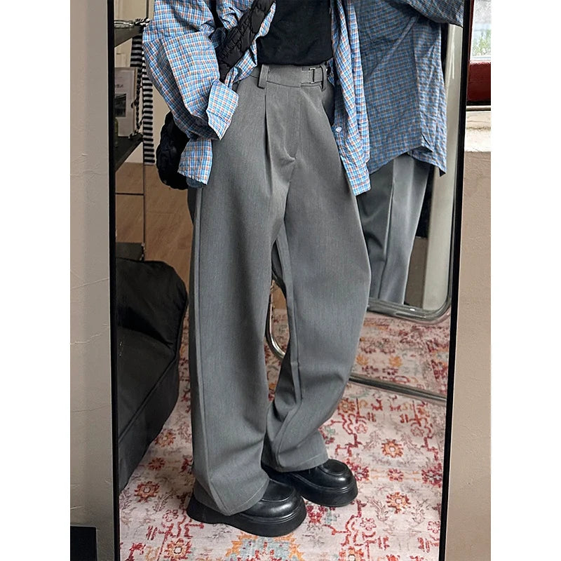 HEARUJOY  -  Gray Suit Pants Men Oversized Social Mens Black Dress Pants Korean Loose Wide Leg Pants Mens Office Formal Trousers M-3XL