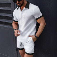 HEARUJOY  -  Fashion Patchwork Men's Suit Short Sleeved Shirt And Shorts Two-piece Set 2025 Summer Loose Casual Sports Outfits For Man