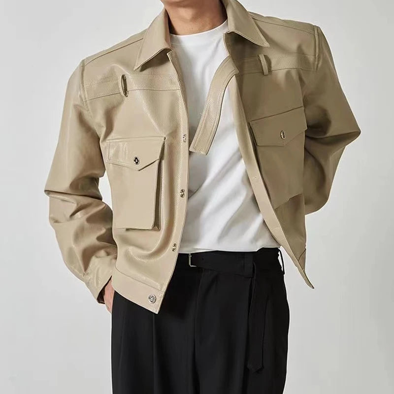 HEARUJOY  -  Shoulder Pad Design Jacket For Men Spring Autumn Fashion Slim Fit Biker Leather Coats Motorcycle PU Leather Jackets Streetwear