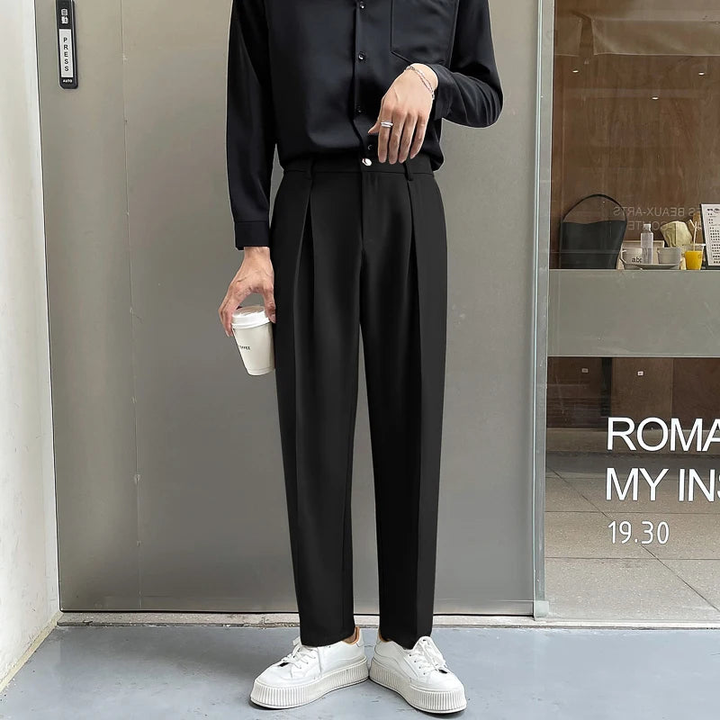 Hearujoy Black Suit Pants Men Slim Fashion Social Mens Dress Pants Korean Loose Casual Straight Pants Mens Office Formal Trousers M-3XL