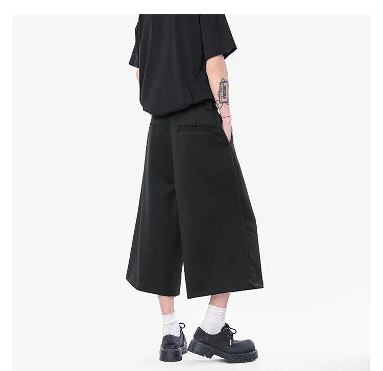HEARUJOY  -  Korean Style Men Casual Shorts Solid Color Pleated Design Metal Design Cropped Trousers Cleanfit Male Bottom Simple