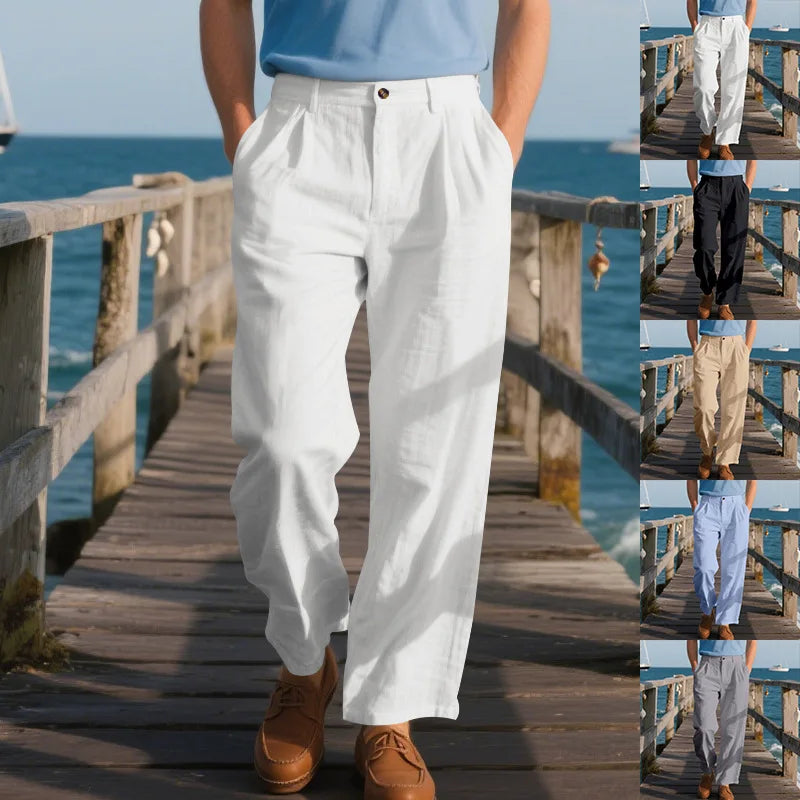 HEARUJOY  -  Autumn European and American Linen Men's Casual Loose Business Suit Trousers