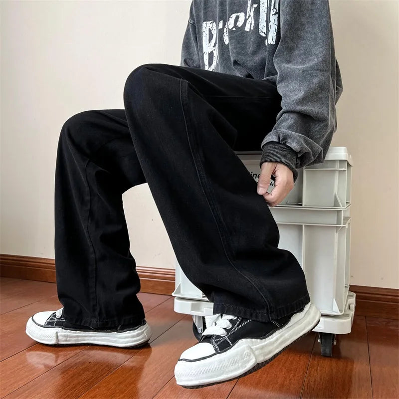 HEARUJOY  -  Blue Jeans Men Ankle length Jeans Male Straight Denim Pants Men New Streetwear Baggy Jeans Ins Washed Denim Pants Black Clothes