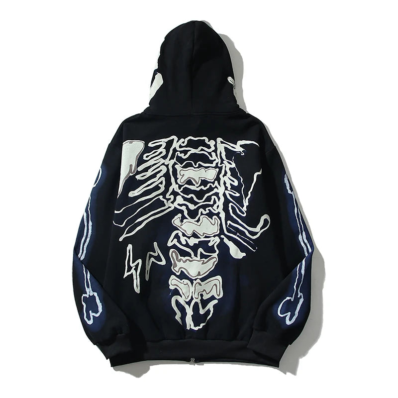 Hearujoy HIp Hop Cactus Jack Fragment Skull Print Zipper Hooded Hoodies Men's and Women's Retro Oversized Harajuku Casual Sweatshirts