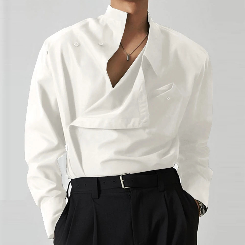 HEARUJOY  -  Casual Outing Casual Wear White Stand Collar Shirt Stand Collar Casual Wear Lapel Neckline Brand New Condition