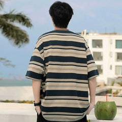 HEARUJOY  -  Striped Top Man Tee Shirts Loose T Shirt for Men Kpop Original Luxury High Quality Cheap Clothes Casual New in Harajuku Funny
