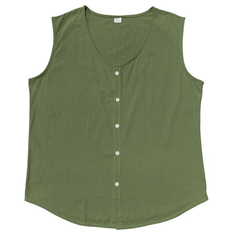 HEARUJOY  -  Summer Thin Button Casual Solid Color Linen Youth Vest Button Men's Sleeveless Tops