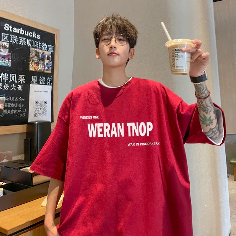 HEARUJOY  -  T Shirt Oversized Cotton For Men White Men's Letter Print T-shirts Men Casual Wear Summer Tee Shirts 5XL Big Size Clothing