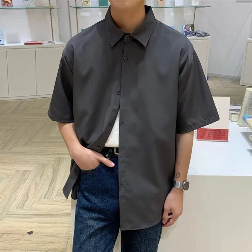 HEARUJOY  -  Draped Fashion Top L M Mens Short Sleeve Shirt Suitable For Vacation Brand New Condition Lapel Neckline Vacation Attire