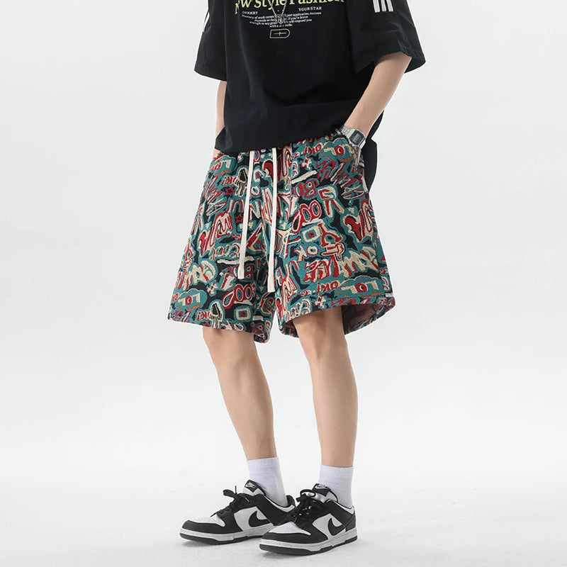 HEARUJOY  -  Summer Men Shorts Harajuku Casual Print Short Pants Beach Shorts patchwork Print Sports shorts Five Points Shorts