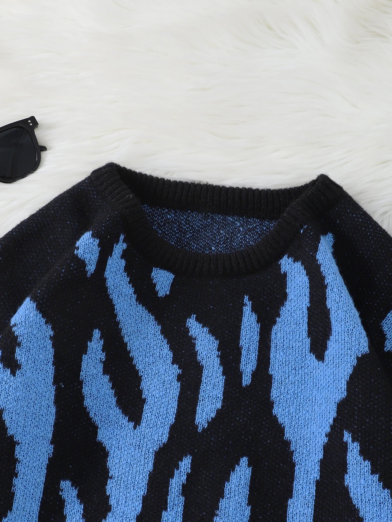 HEARUJOY  -  New Popular Fire Pattern Pullover Ripped Sweater Casual Round Neck Knitted Men's Gift Pullover