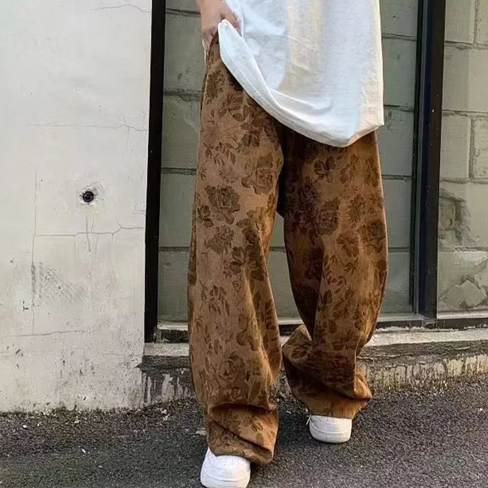 HEARUJOY  -  Men Loose Vintage Casual Jogging Pants Printing Korean Style High Street Trouser Wide Leg Streetwear
