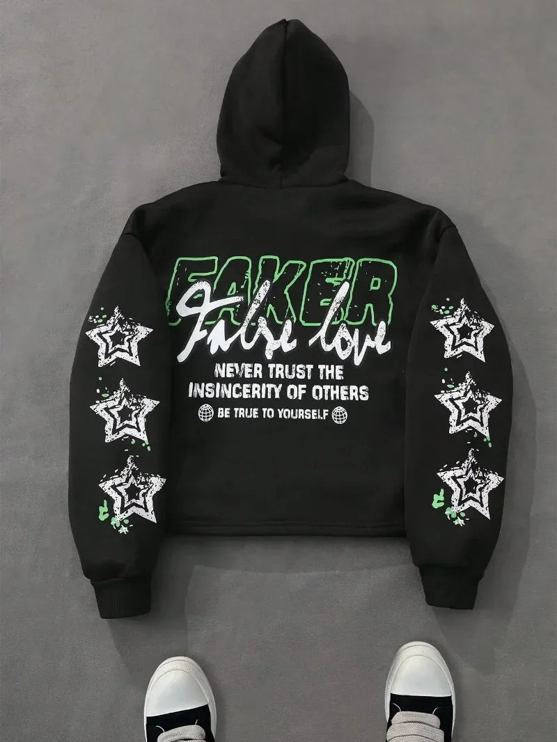 Hearujoy Hip hop street vintage letter star print hoodie men y2k Brother Harajuku fashion trend couple casual loose oversized sweatshirt