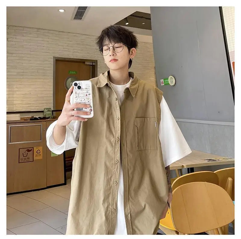 Hearujoy Fake Two Pieces Patchwork Short Sleeve Shirt Men's Summer American Retro Tide Loose Large Size Casual Workwear Shirt Jacket