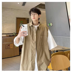 Hearujoy Fake Two Pieces Patchwork Short Sleeve Shirt Men's Summer American Retro Tide Loose Large Size Casual Workwear Shirt Jacket