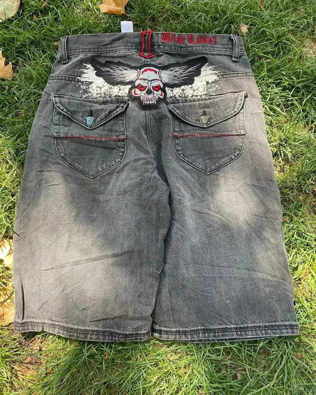 Hearujoy Y2K Skull Beautiful Fashion Embroidered baggy Denim Shorts for men 2024 Summer new Street Fashion Goth vintage Basketball Shorts