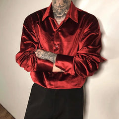 Hearujoy Mens Gold Velvet Casual Long-sleeved Shirt 2024 New Genderless Fashion Temperament Trend Shiny Shirt Couple Jacket Unisex