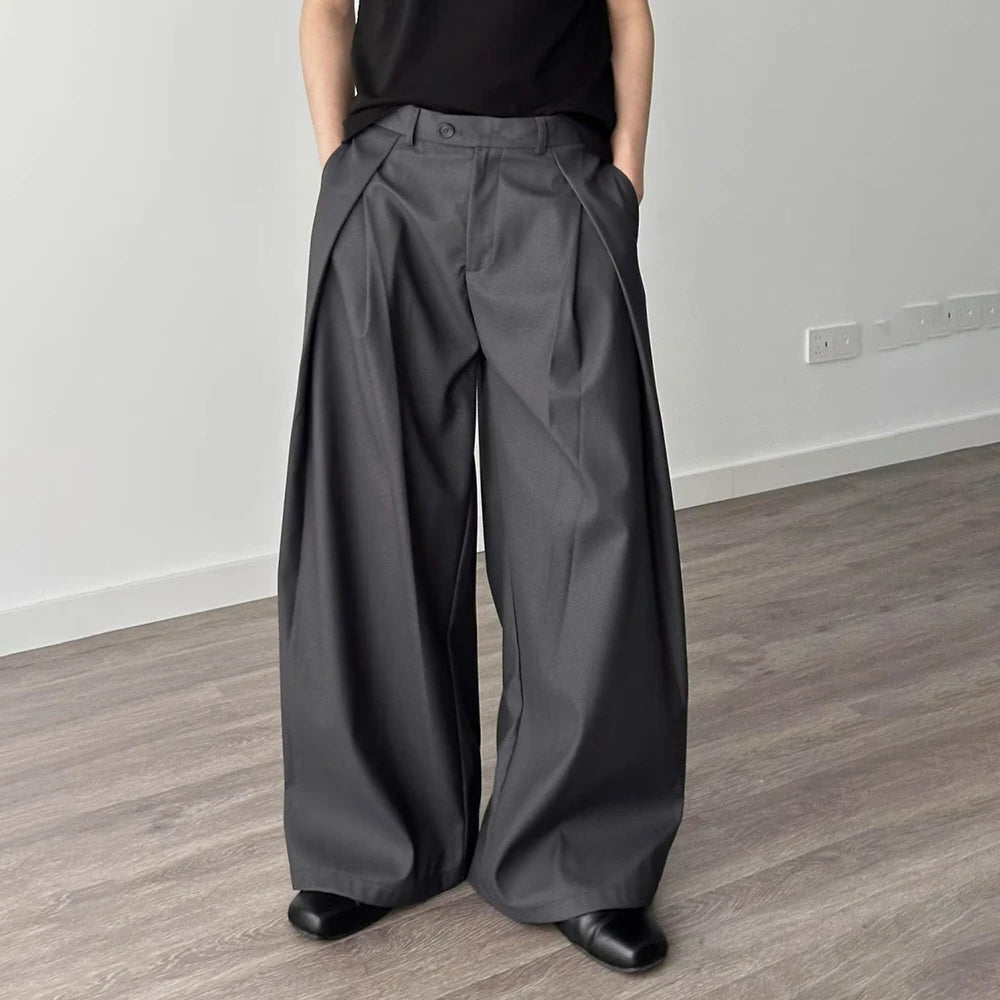 HEARUJOY  -  Mens Trousers Pleated Plain Casual Suit Pants Streetwear Fashion Daily Loose Versatile Wide-Leg Pants Men'S Clothing 2025 New