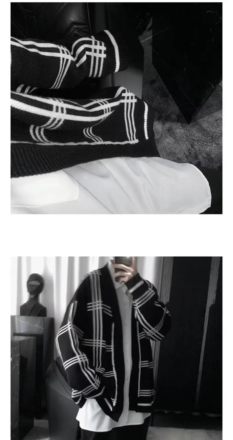 HEARUJOY  -  Street Plaid Cardigan Sweater Hong Kong Style Loose Jacket