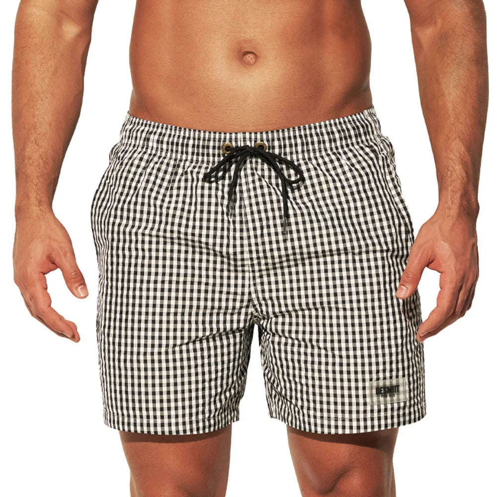 HEARUJOY  -  Mens Swimming Trunks Plaid Lined Beach Vacation Casual Shorts Summer Fashion Quick-Drying Breath Pants Men'S Clothing 2025 New